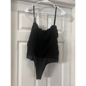And‎ Now This Black Bodysuit Ruffle Trim Sleeveless Tank Top Smocked Size S